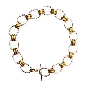 Gold And Silver Tone Necklace Link Chain Toggle Choker 16”